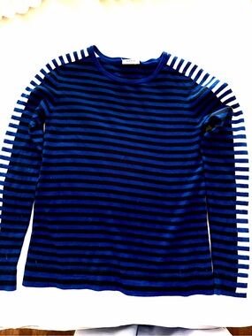 Akris Punto cobalt blue & Black Striped Crewneck Sweater